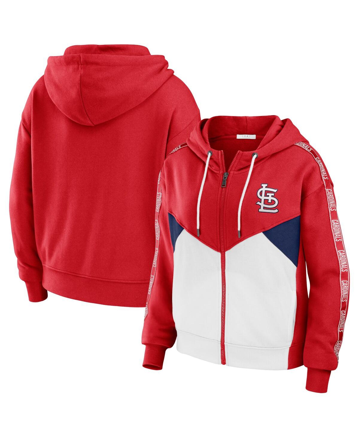 Wear By Erin Andrews Women's  Red, White St. Louis Cardinals Color Block Full-zip Hoodie In Red,white