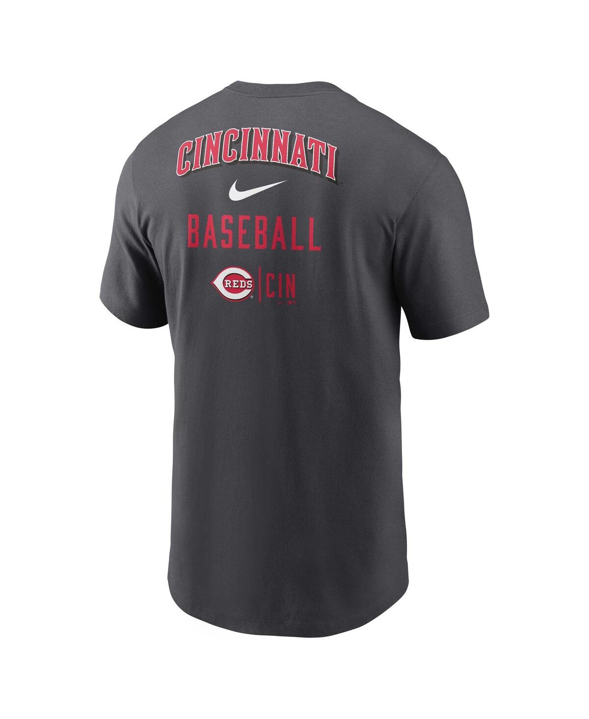 Men's NikeCincinnati Reds Logo Sketch Bar T-shirt - Charcoal