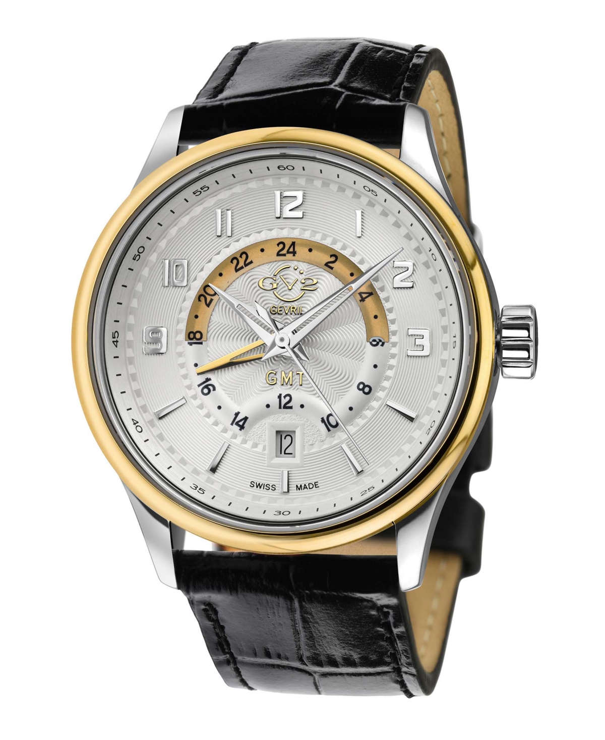 Men's Giromondo Black Leather Watch 42mm - Silver