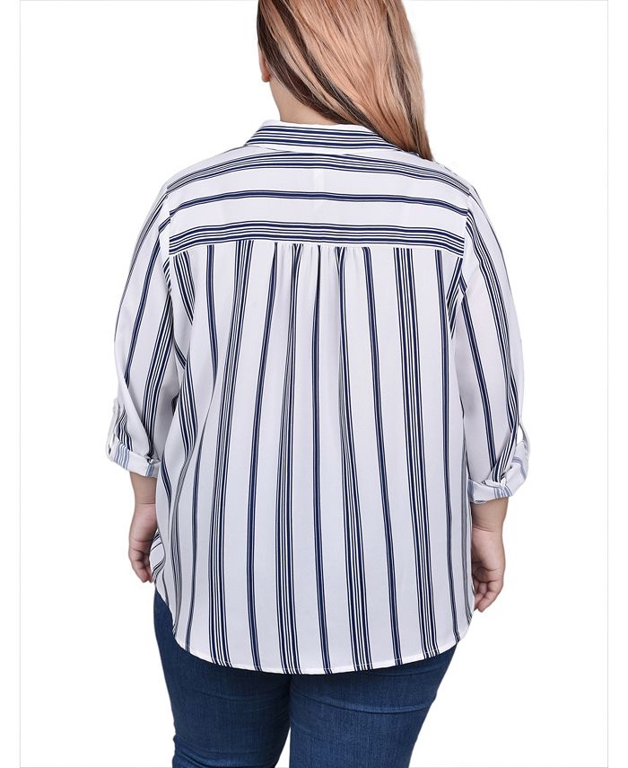 NY Collection Plus Size Long Roll Tab Sleeve Blouse - Macy's
