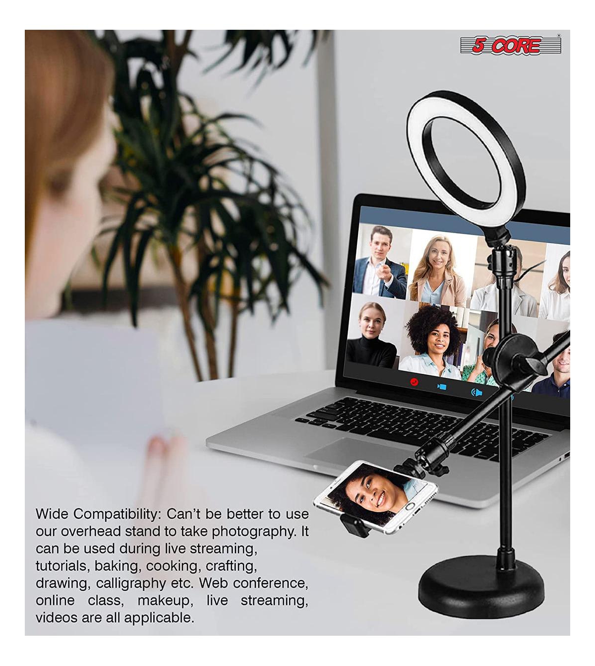 5 Core 6'' Ring Light Overhead Phone Mount Led Circle Lights 360â