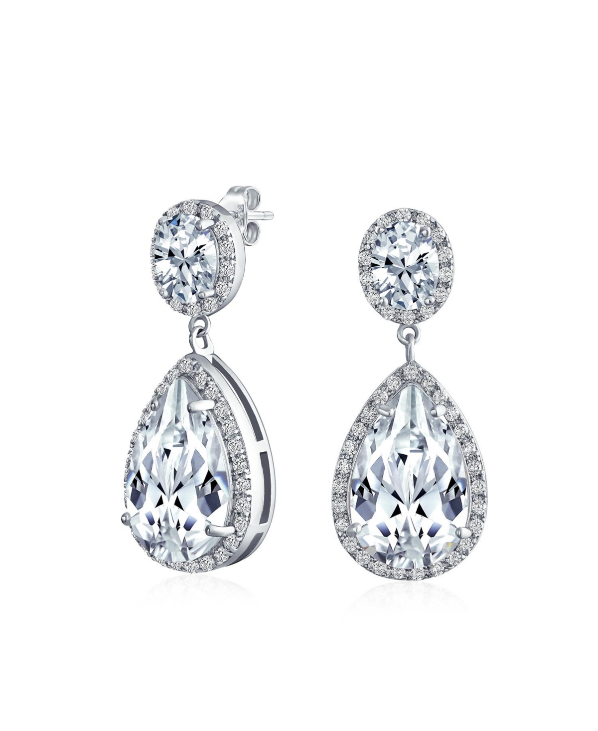 Classic Bridal Statement 7CT Aaa Cz Large Pear Shaped Cubic Zirconia Pave Halo Teardrop Chandelier Dangle Earrings For Women Bridesmaid - Clear