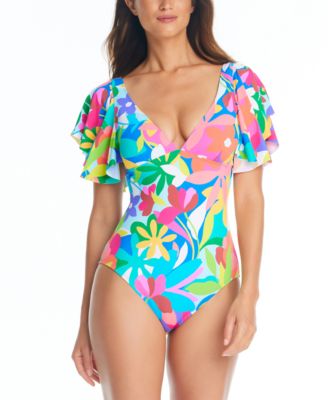 Bleu by Rod Beattie - Women's Away We Go Ruffle-Sleeve One-Piece Swimsuit