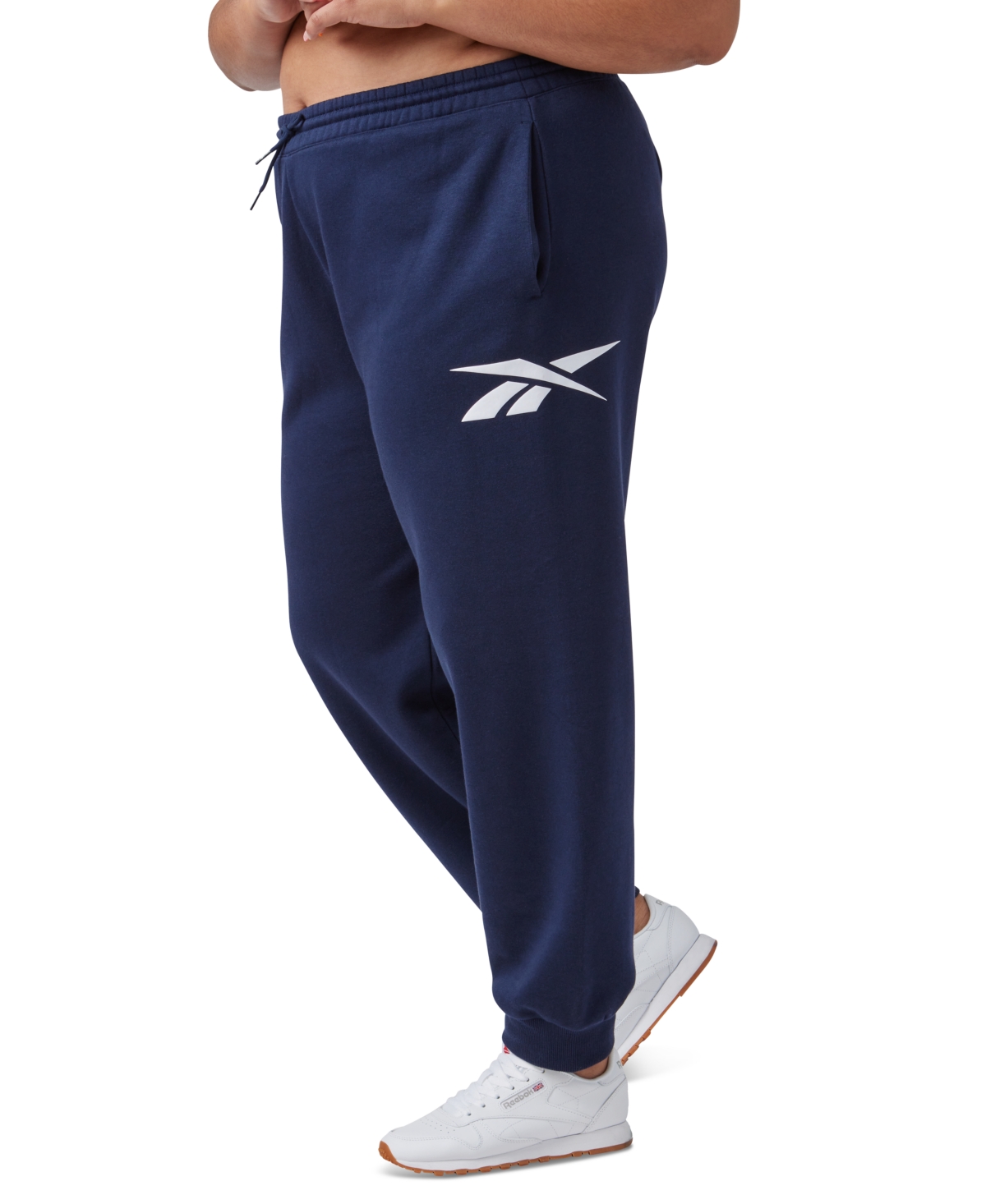 Reebok Plus Size Drawstring-waist Logo Fleece Pants In Vector Navy