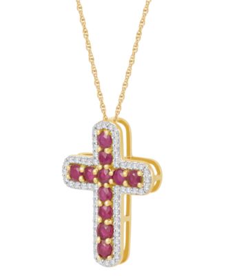 Emerald (5/8 ct. t.w.) & Diamond (1/5 ct. t.w.) Cross 18" Pendant Necklace in 14k Gold (Also in Ruby)