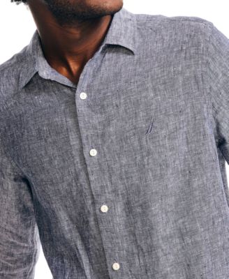 Men's Classic-Fit Long-Sleeve Button-Up Solid Linen Shirt 