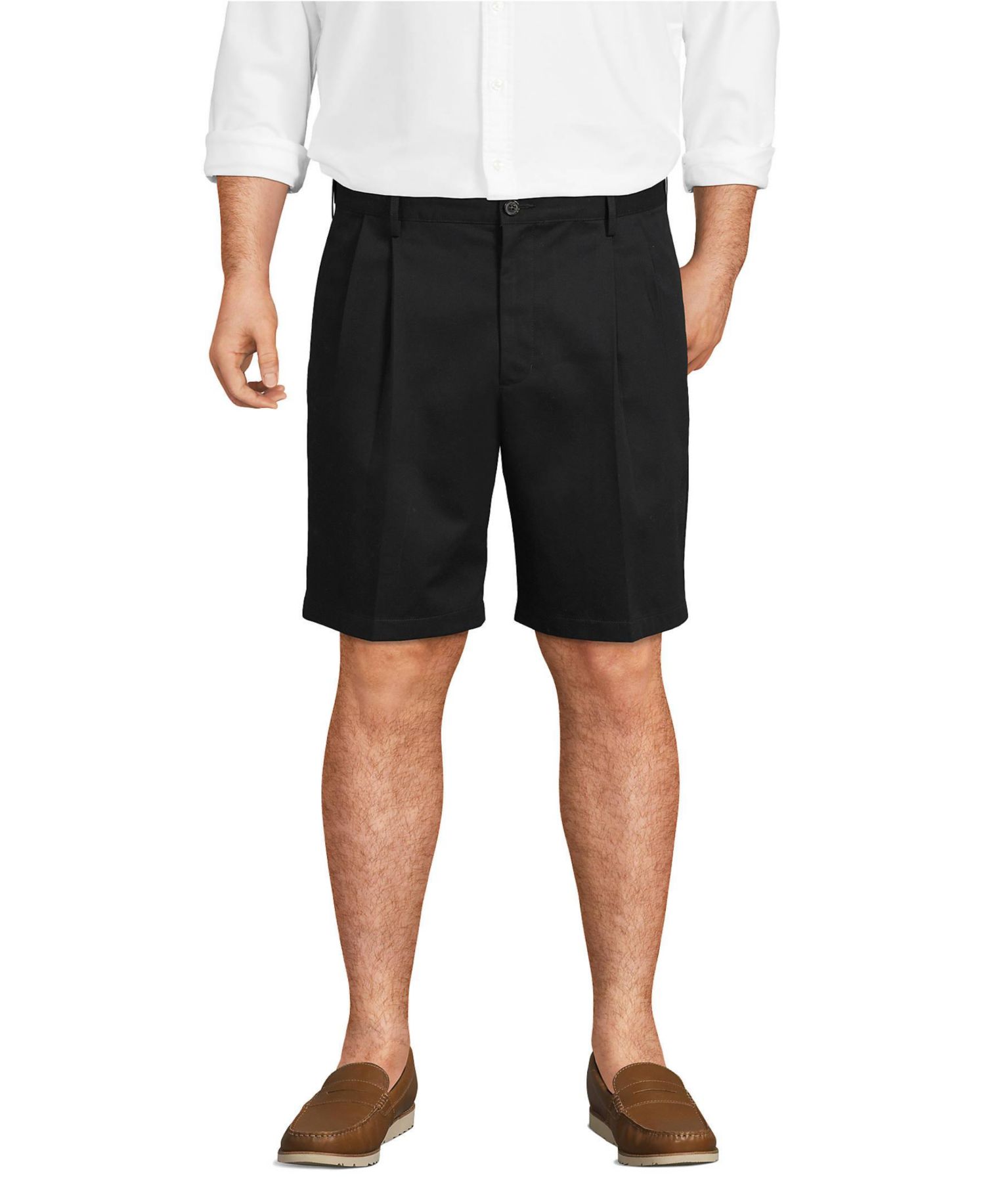 Men's No Iron 9" Comfort Waist Pleated Front Chino Short