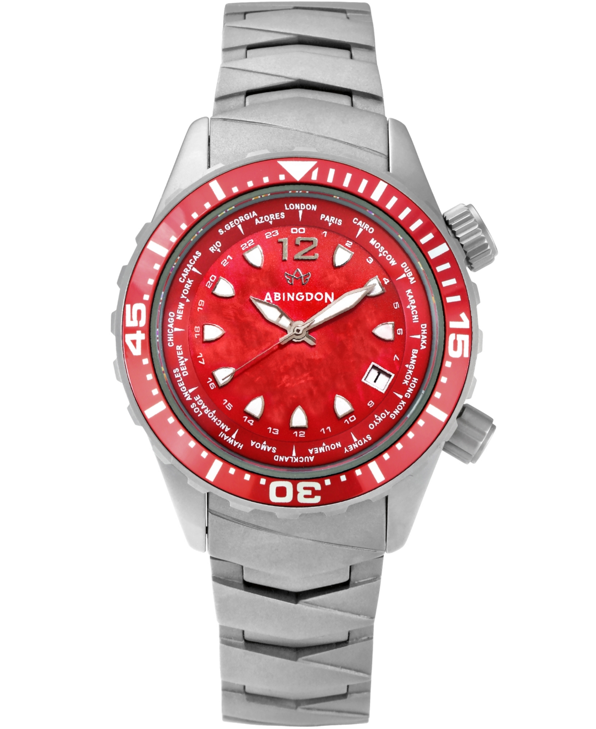 Women's Marina Diver's Multifunctional Titanium Bracelet & White Silicone Strap Watch 40mm - Reef Red