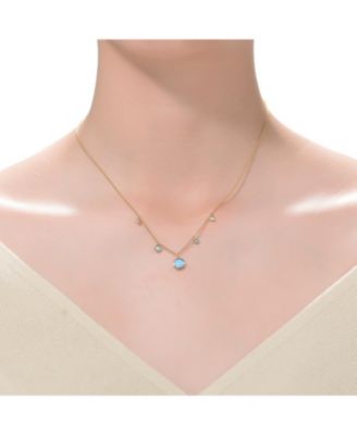 Kids/Young Teens Sterling Silver 14K Gold Plated and Opal Cubic Zirconia Round Spring Ring Pendant Necklace