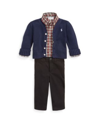 Baby Boys Combed Cotton V-Neck Cardigan