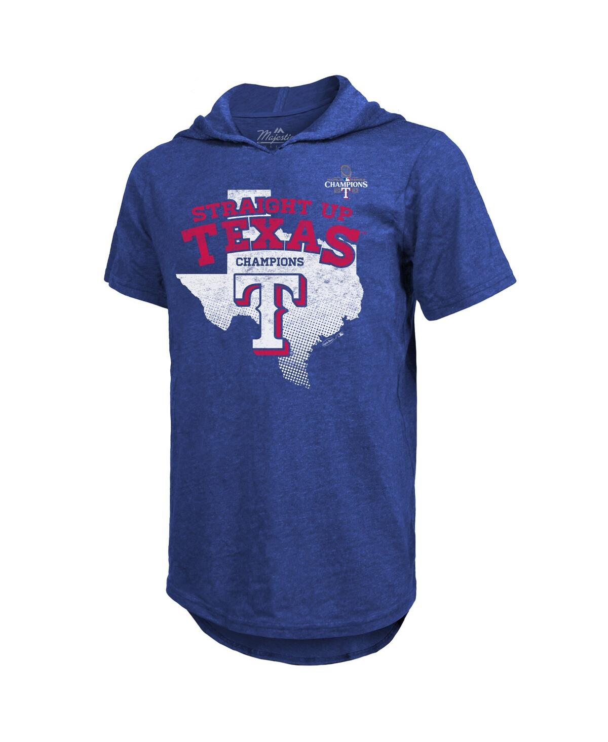 Shop Majestic Men's  Threads Royal Texas Rangers 2023 World Series Champions Tri-blend Hoodie T-shirt