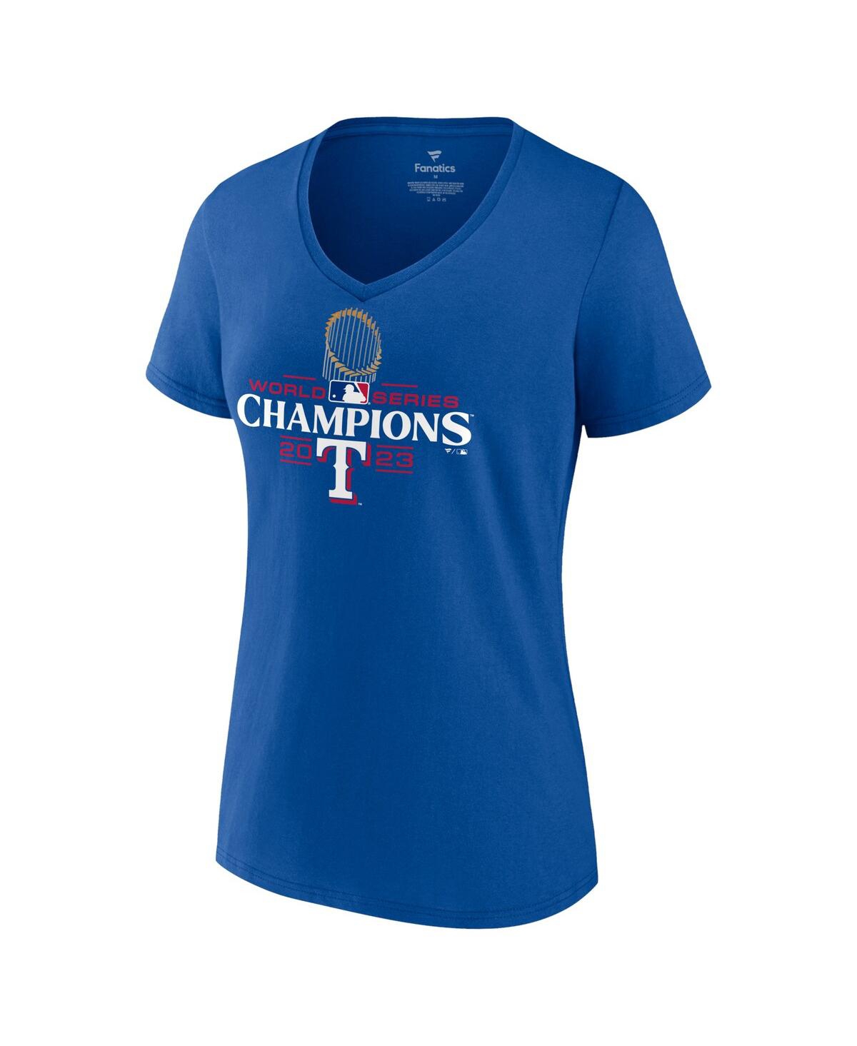 Women's FanaticsTexas Rangers 2023 World Series Champions Plus Size Trophy Logo V-Neck T-shirt - Royal