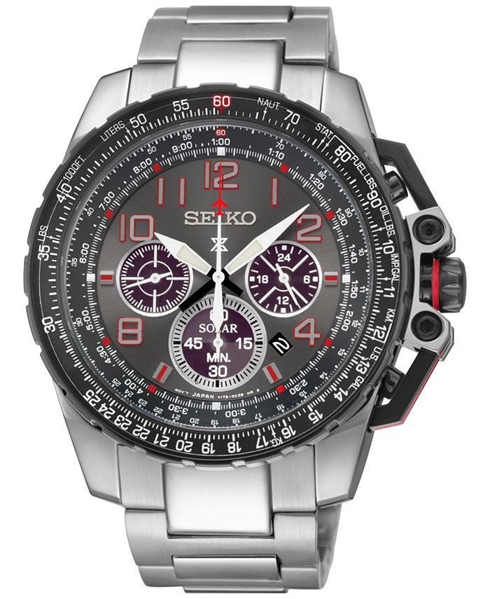 Seiko Men's Prospex Aviator Solar Chronograph Stainless Steel Bracelet Watch  44mm SSC315 & Reviews - Macy's