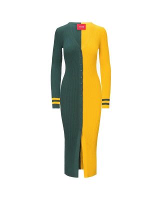 Women's Staud Green, Gold Green Bay Packers Shoko Knit Button-Up Sweater  Dress - Macy's