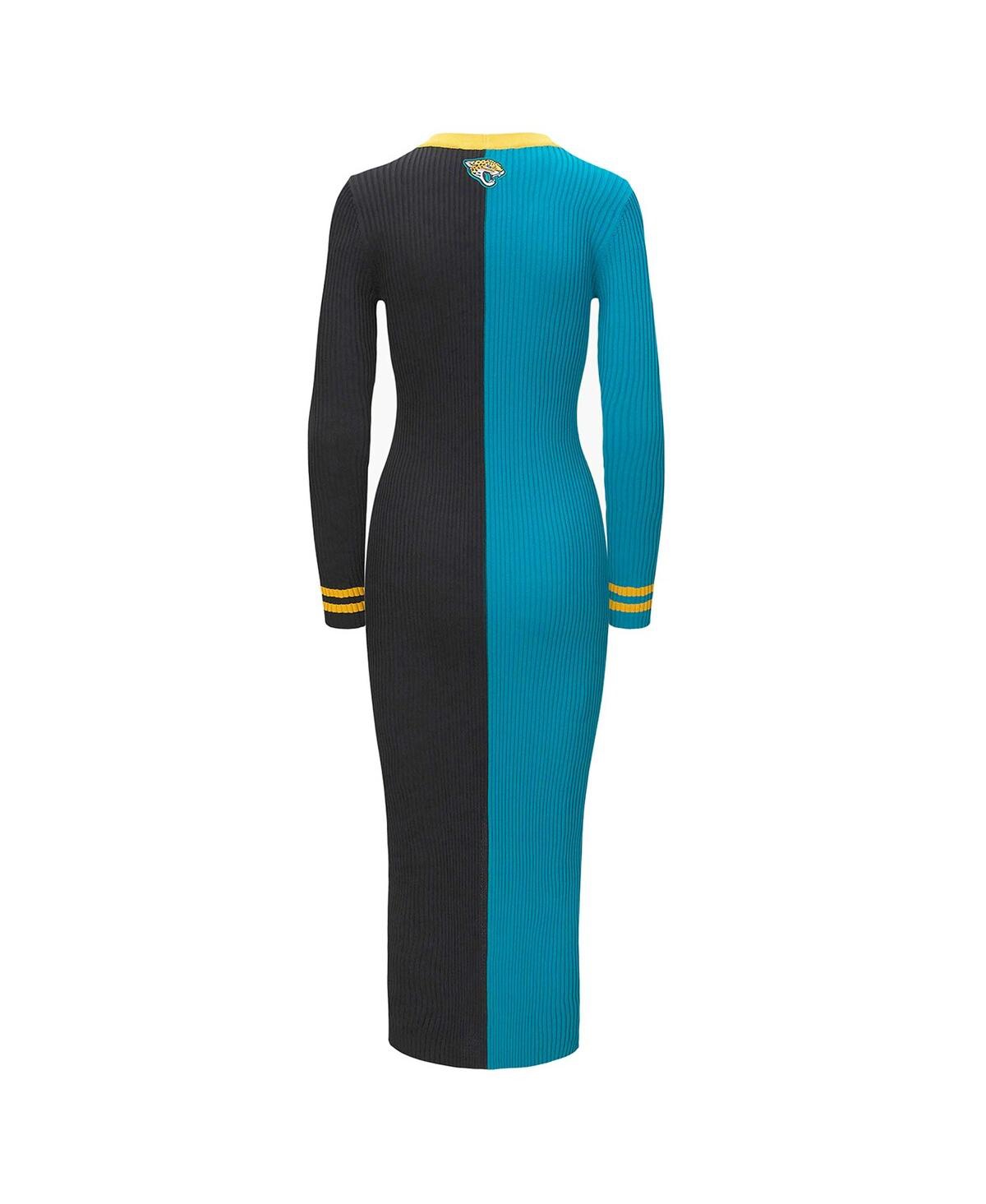 Staud Women's  Teal, Black Jacksonville Jaguars Shoko Knit Button-up Sweater Dress In Teal,black