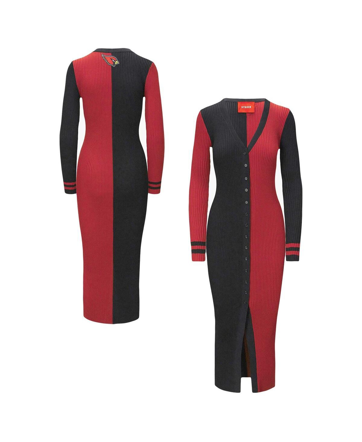 Shop Staud Women's  Black, Cardinal Arizona Cardinals Shoko Knit Button-up Sweater Dress In Black,cardinal