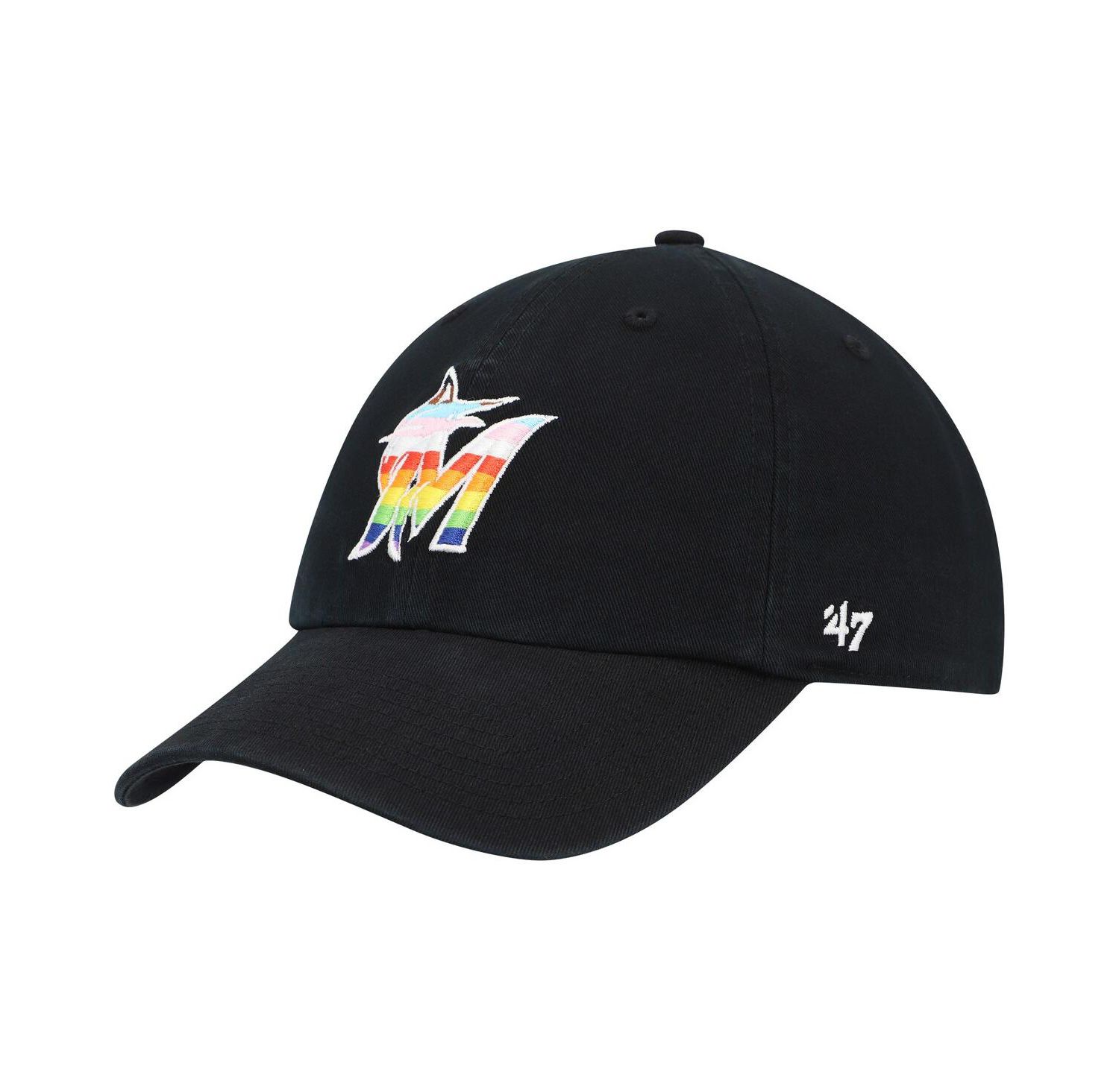 Men's Black Miami Marlins Team Pride Clean Up Adjustable Hat