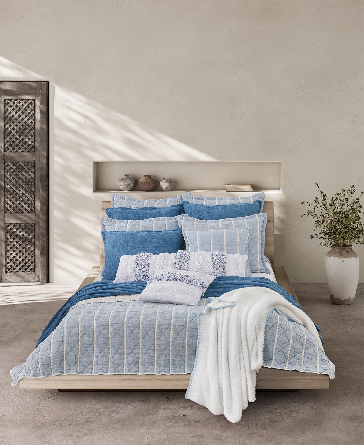White Sand Playa Cotton Coverlet, Full/queen In Blue