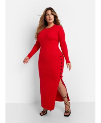 Rebdolls Women's Plus Size Elsie Knit Button Detail Maxi Bodycon Dress -  Macy's