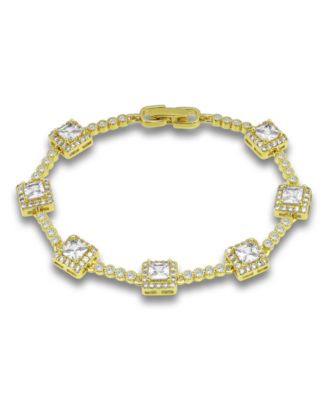 Cubic Zirconia Princess Cut Stones Halo Link Bracelet