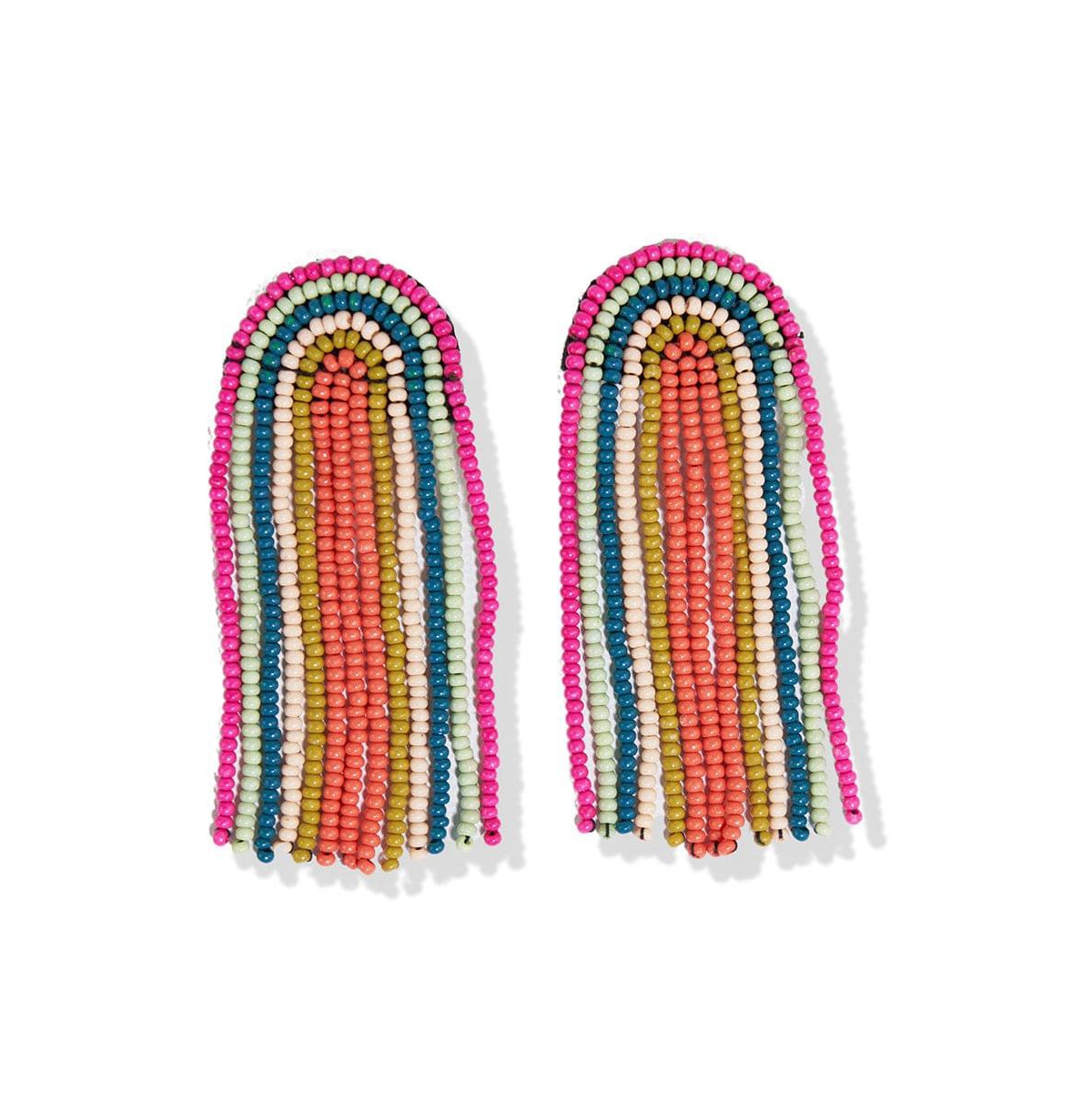 Skylar Rainbow Stripe Beaded Fringe Earrings Bright Rainbow - Bright rainbow