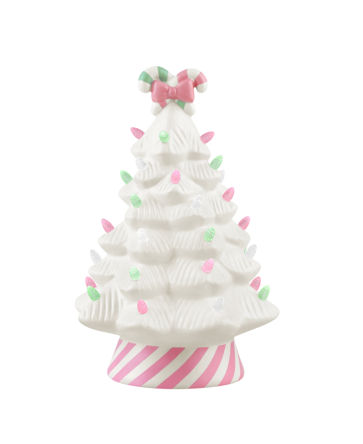 Mr. Christmas 12" Nostalgic Ceramic Lit Candy Cane Tree, Pink In White