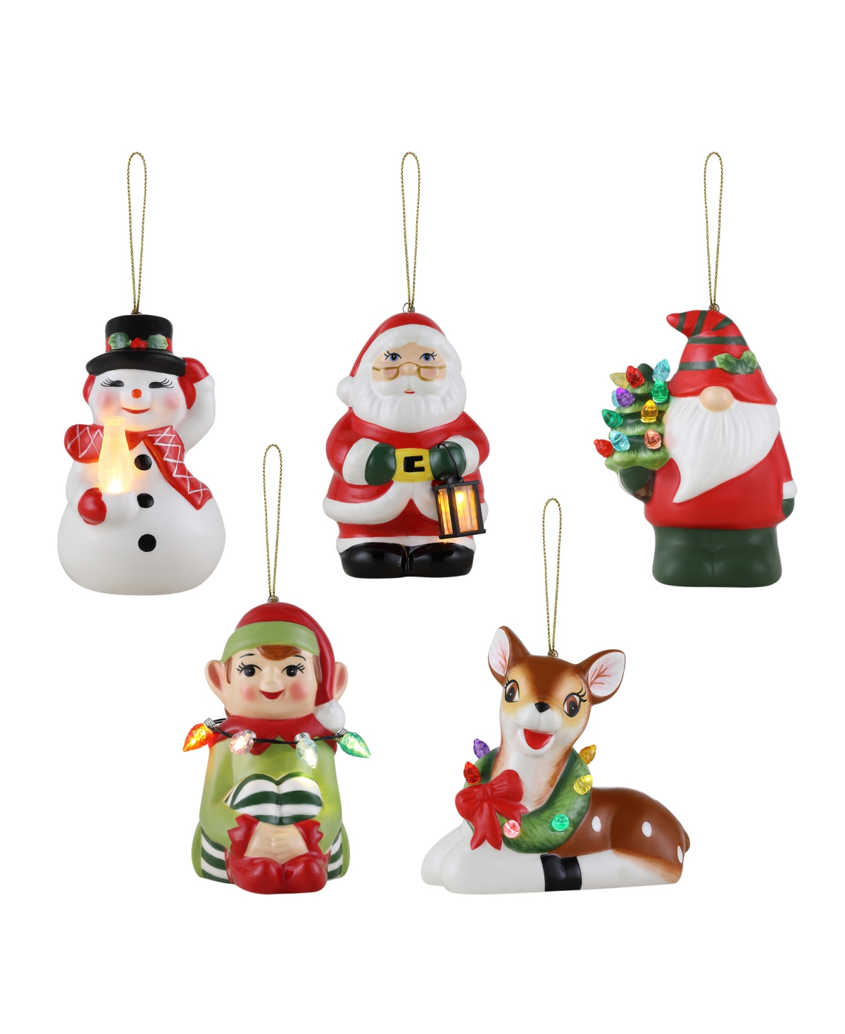 Mr. Christmas 4.5" Ceramic Lit Figurine Ornaments, Set Of 5 In Multi