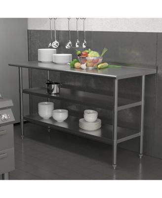 Nsf Certified Stainless Steel 18 Gauge Work Table With 1.5" Backsplash And 2 Undershelves