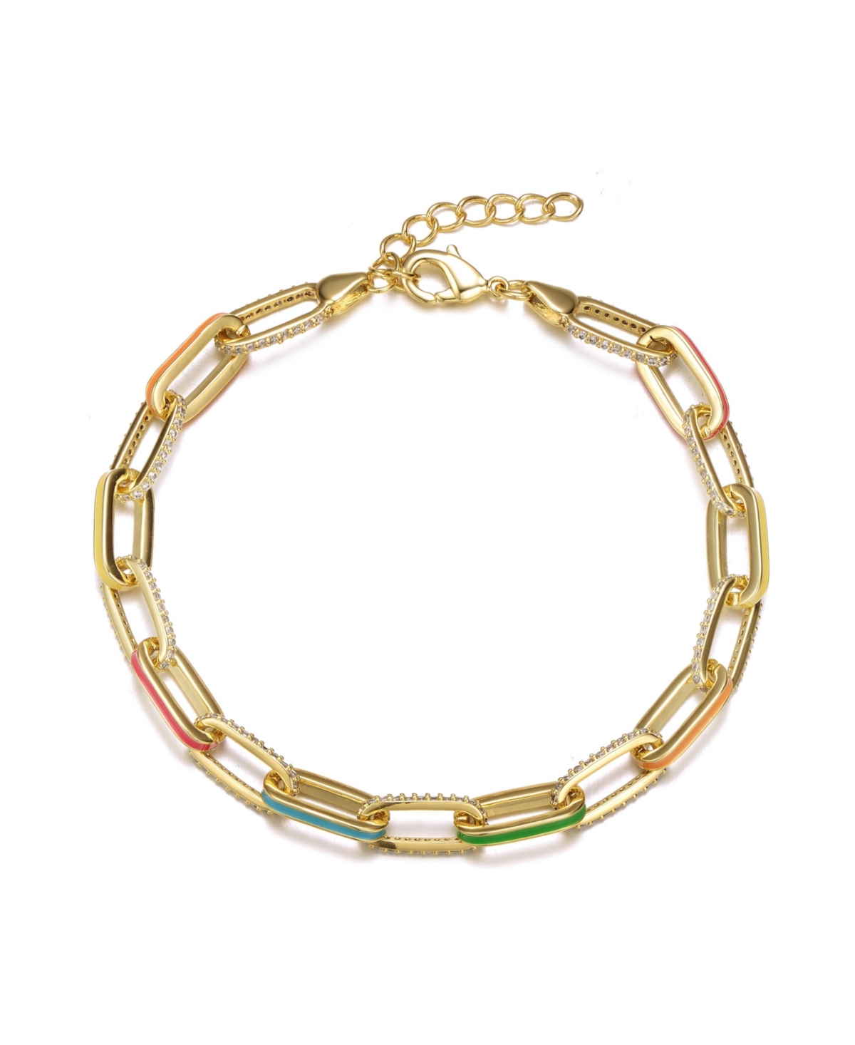 Teens 14k Gold Plated with multi Color Enamel Link & Chain Bracelet - Gold