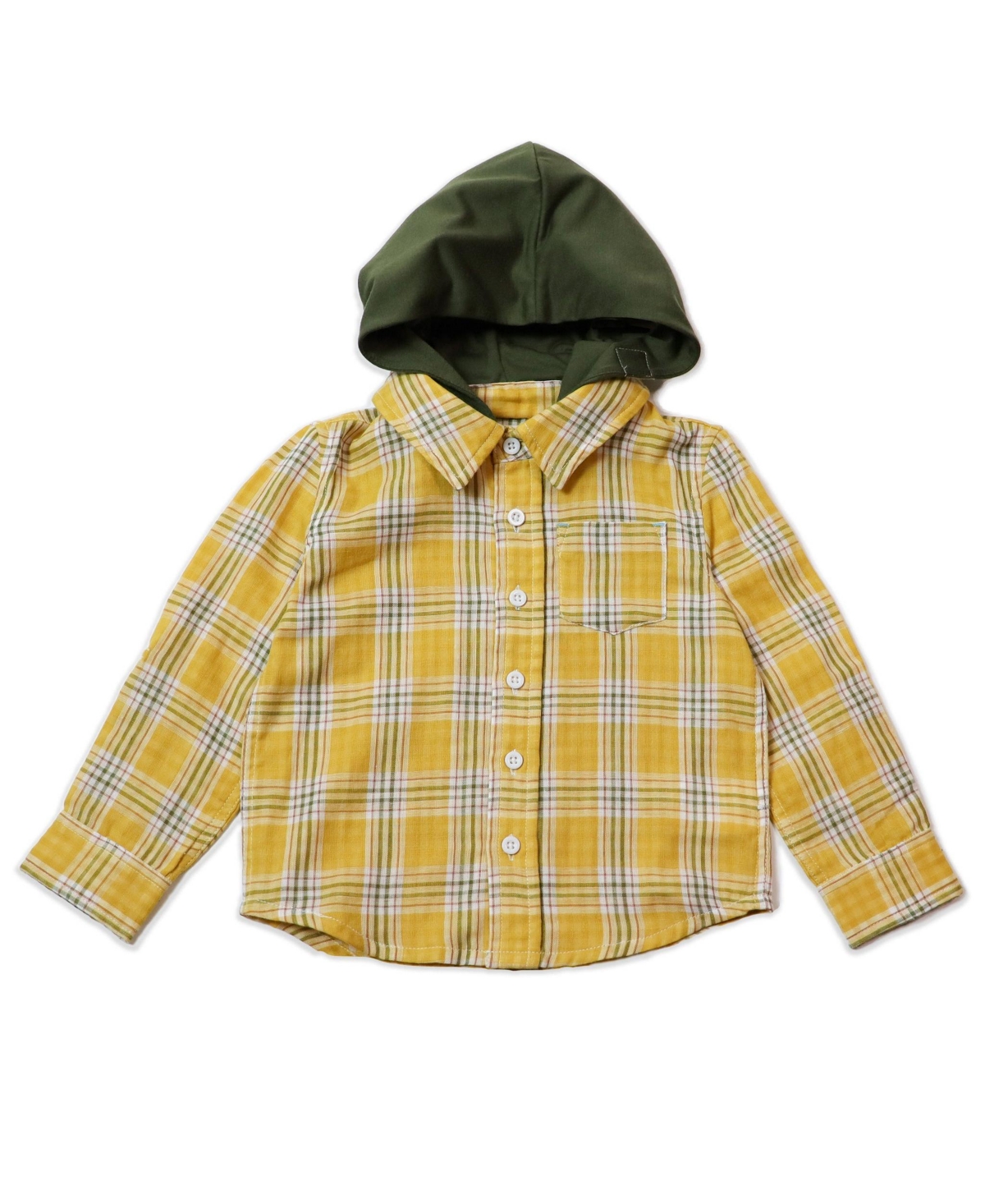 THOUGHTFULLY HOODED AUSTIN TODDLER BOYS PLAID BUTTON UP SHIRT WITH REMOVABLE HOOD