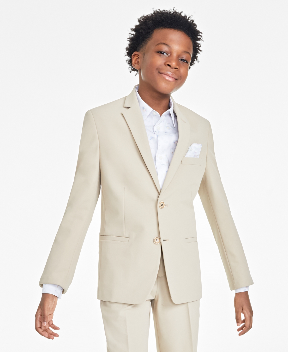 Shop Calvin Klein Big Boys Slim-fit Stretch Performance Suit Jacket In Khaki