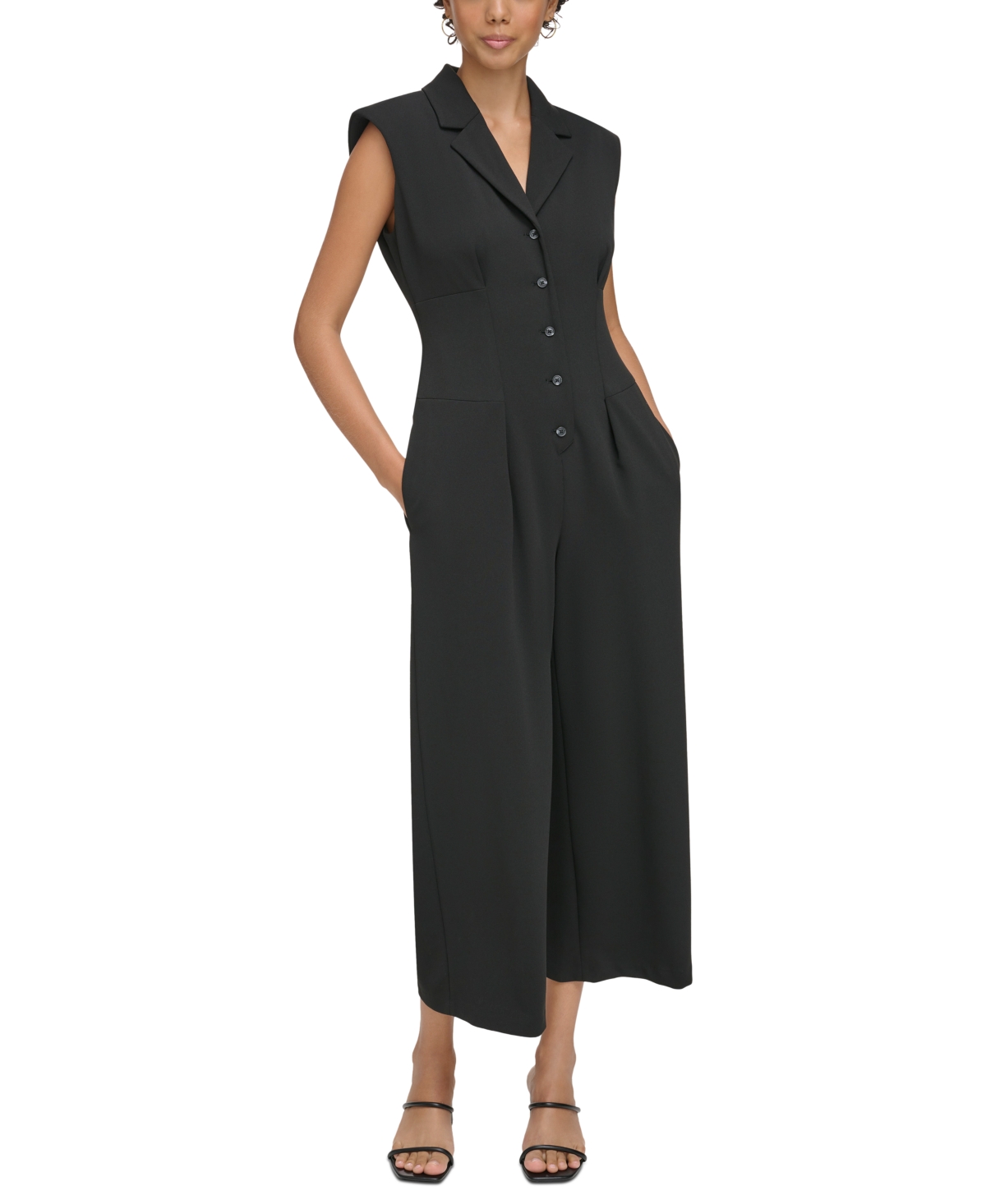 Calvin Klein Women's Button-front Jumpsuit In Black