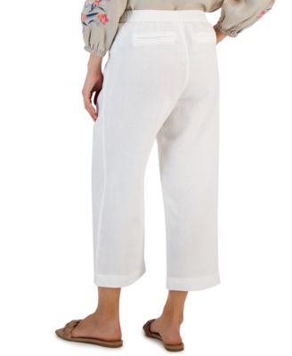 Petite 100% Linen Pull-On Cropped Pants, Created for Macy's