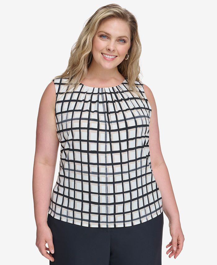 Calvin Klein Plus Size Printed Pleated-Neck Camisole - Macy's
