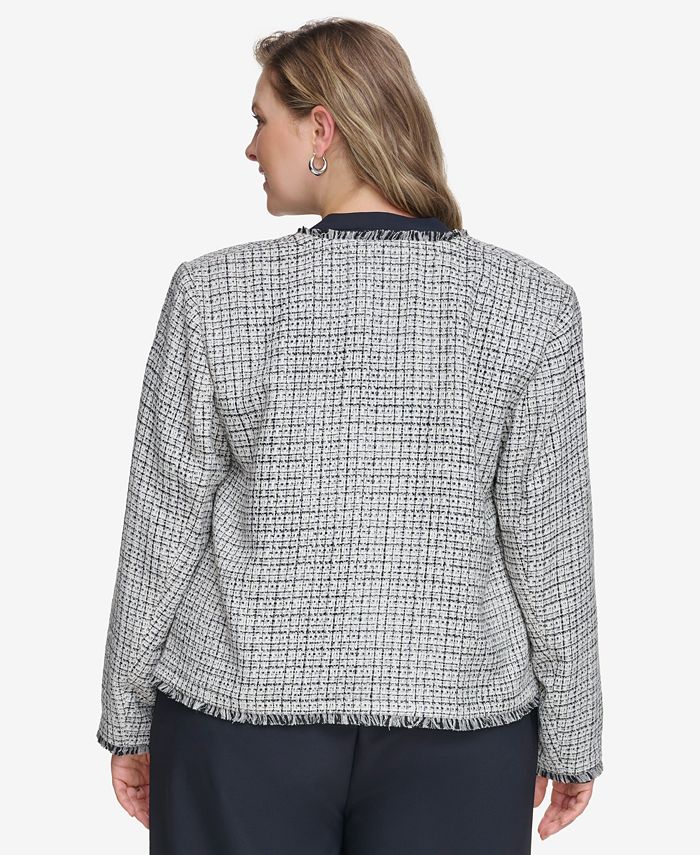 Calvin Klein Womens Open Front Tweed Jacket Green Size 8