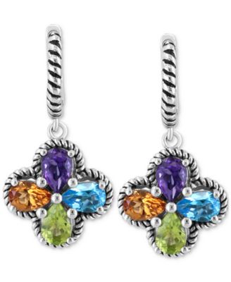 EFFY&reg; Multi-Gemstone Flower Dangle Drop Earrings (3-1/3 ct. t.w.) in Sterling Silver