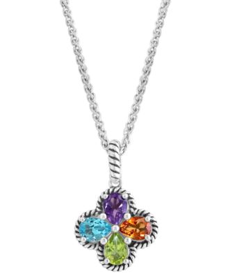 EFFY&reg; Multi-Gemstone Flower 18" Pendant Necklace (3 ct. t.w.) in Sterling Silver