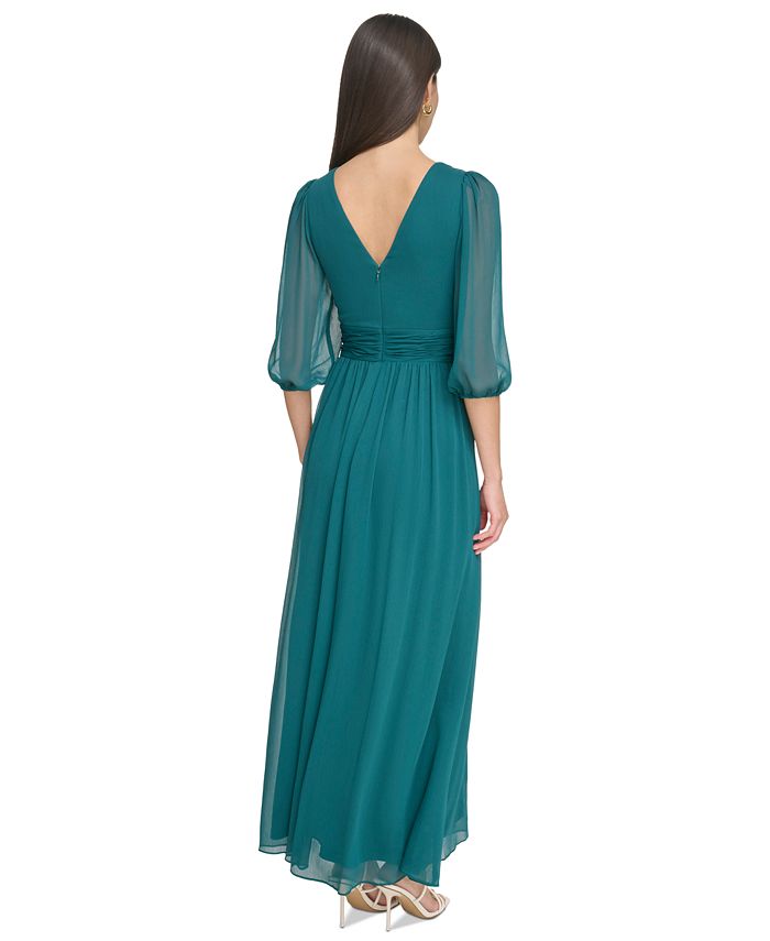 Layered Knit Maxi Dress Set with Balloon Sleeves