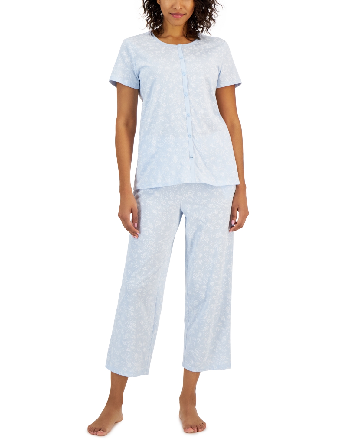 Charter Club Plus Size 2-Pc. Cotton Floral Cropped Pajamas Set