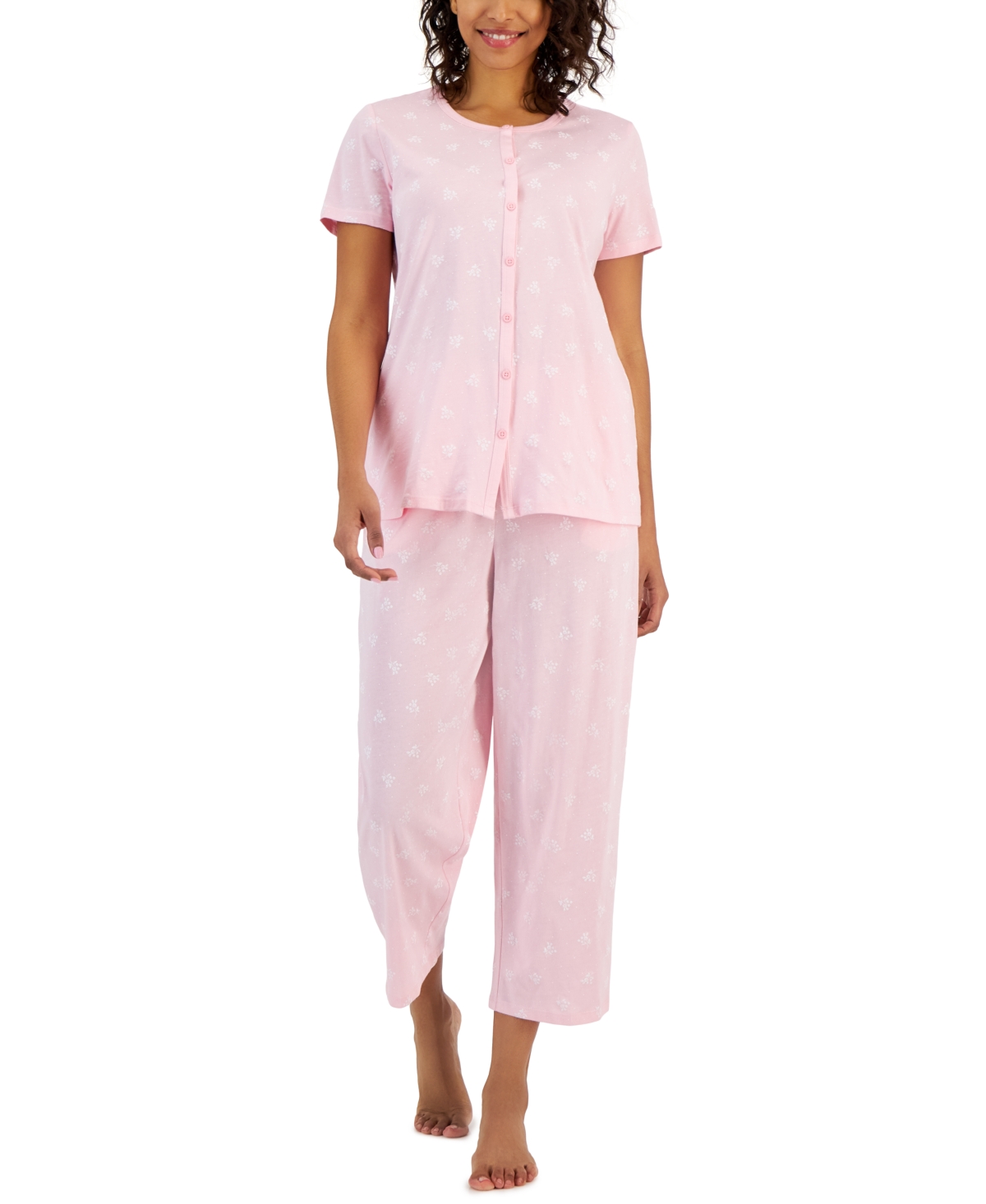 Charter Club Women's 2-pc. Cotton Printed Cropped Pajamas Set, Created For Macy's In Ditsy Floral