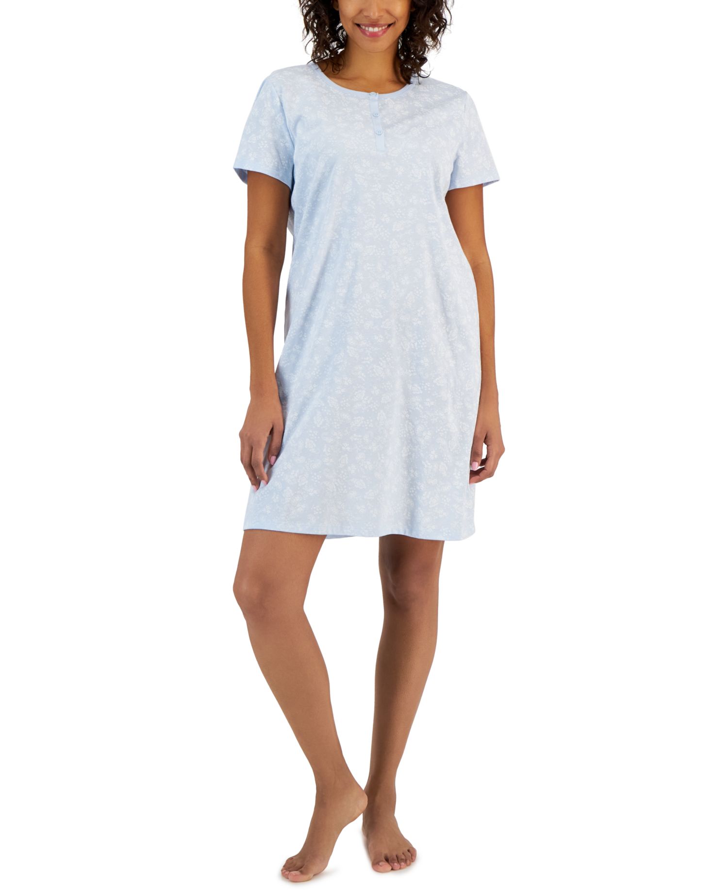 Women's Cotton Printed Henley Sleepshirt
