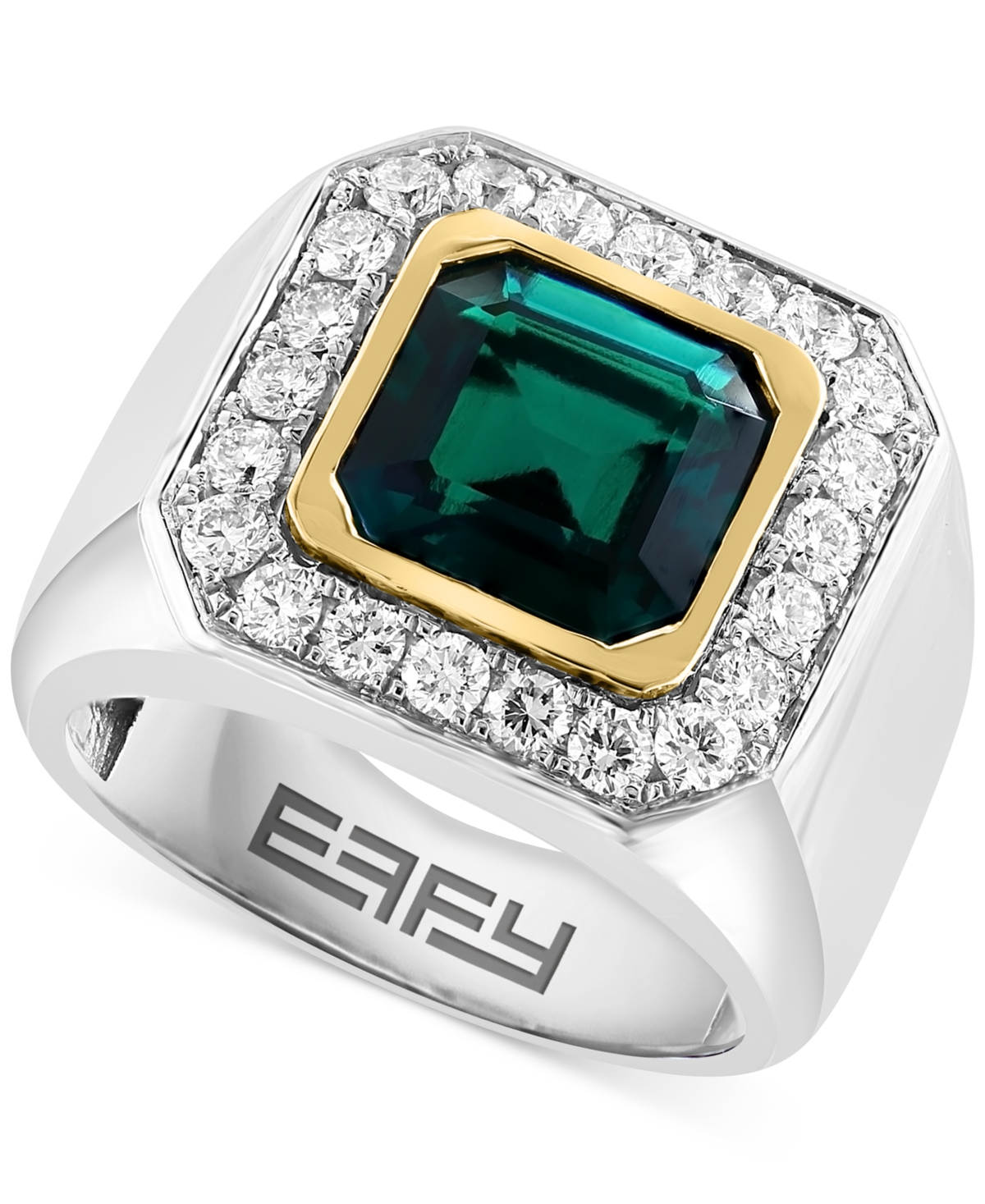 Effy Collection Effy Men's Lab Grown Emerald (2-7/8 Ct. T.w.) & Lab Grown Diamond (7/8 Ct. T.w.) Halo Ring In 14k Tw In Two Tone