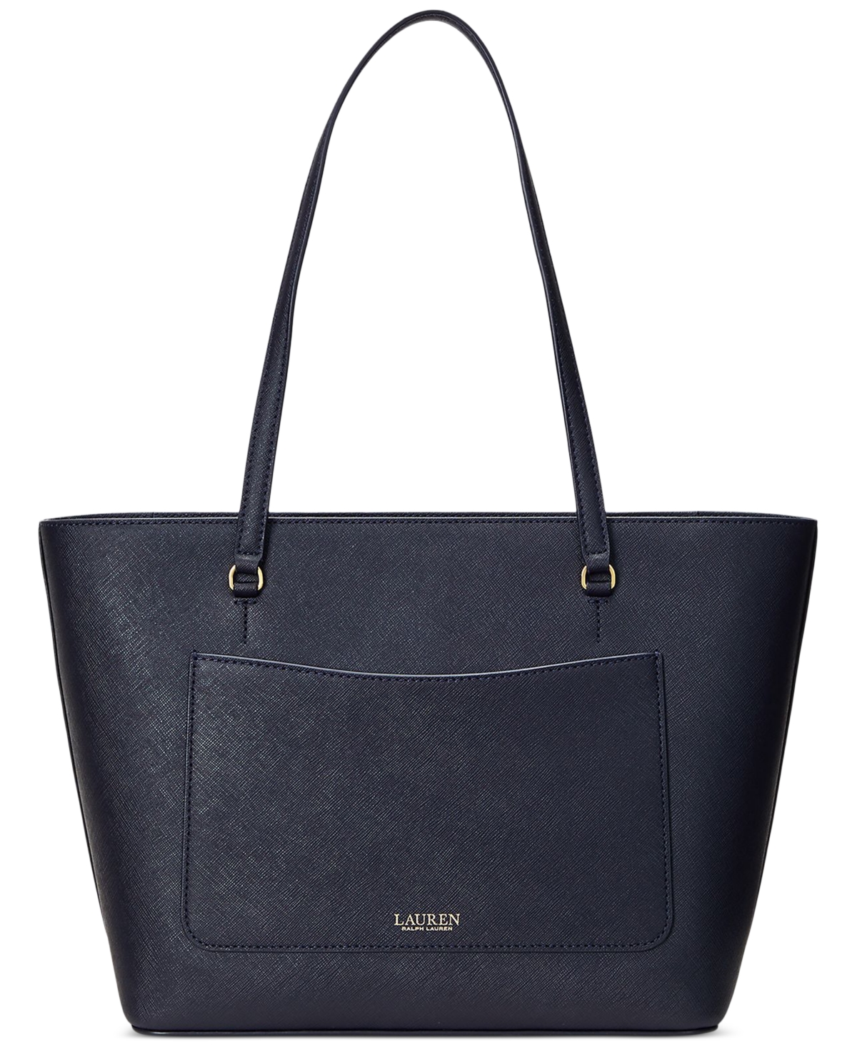 Ralph Lauren Crosshatch Leather Medium Karly Shopper Tote In Navy