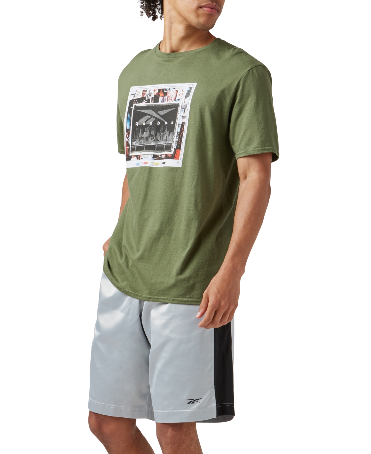 Reebok Men's Regular-Fit Mesh-Panel Satin Basketball Shorts -black