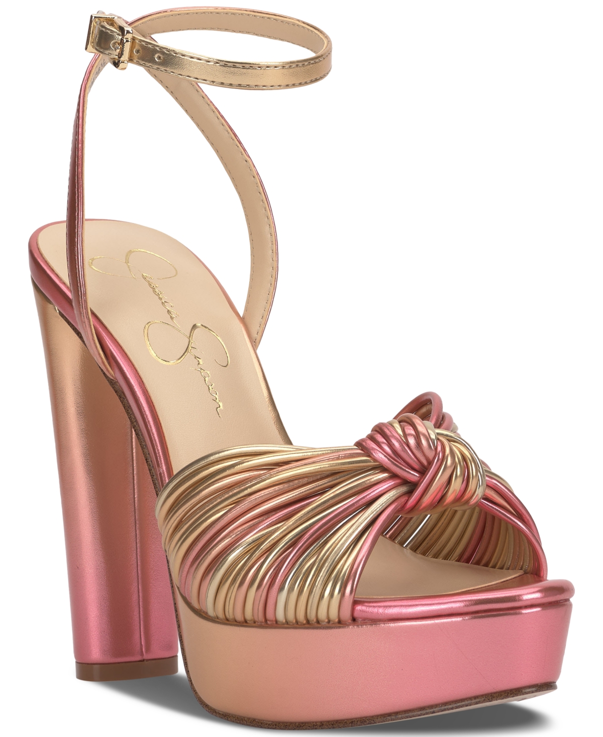 Jessica Simpson Women's Immie Platform Dress Sandals In Soft Pink Metallic,gold Metallic