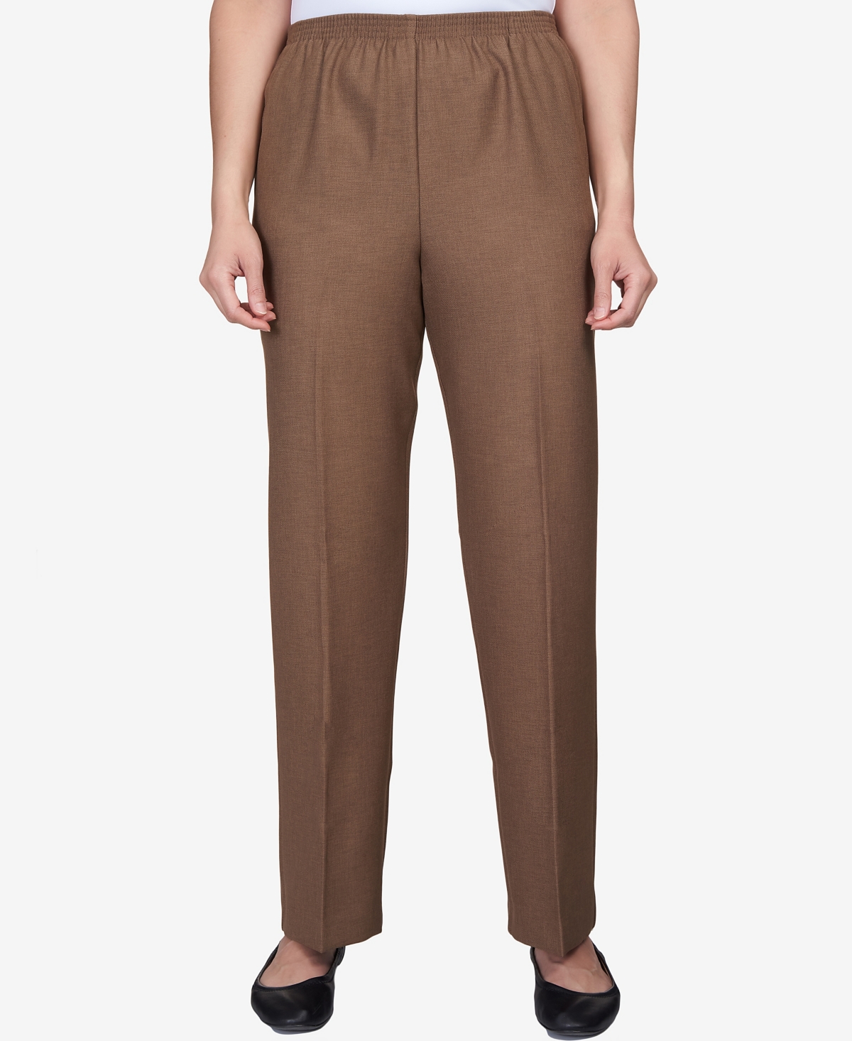 Petite Classic Textured Mid Rise Pull-On Pants - Taupe