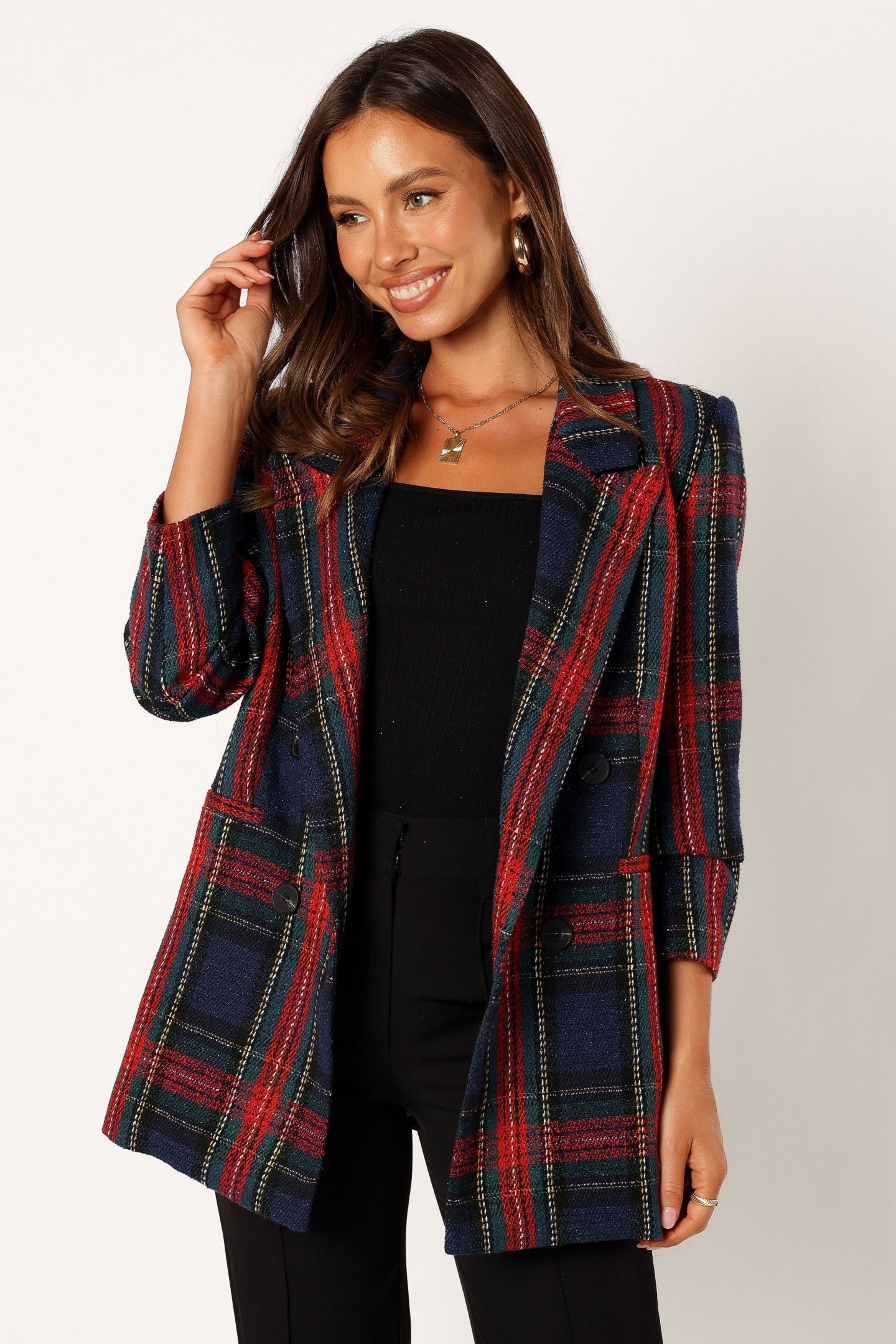 Женский пиджак Petal and Pup Vivienne Plaid Blazer, цвет: Красный / Тёмно-синий разноцветный — фото 1