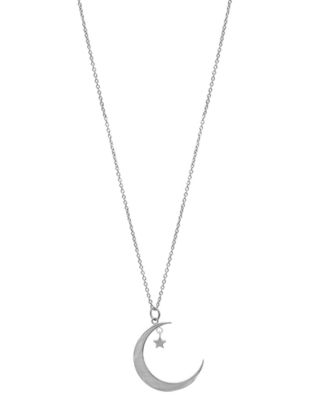 ADORNIA - Silver-Tone Hanging Moon & Star Pendant Necklace