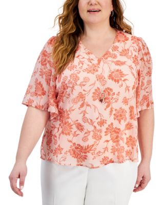 JM Collection - Plus Size Elena Floral Necklace Top