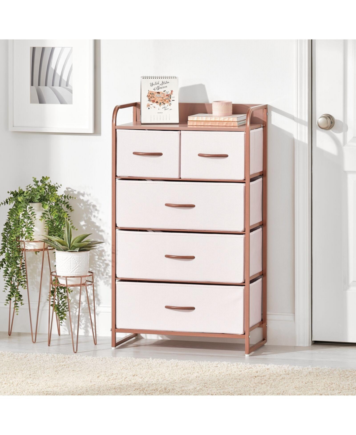 mDesign Tall Dresser Storage Chest, 5 Fabric Drawers - Pink/rose gold |  Smart Closet